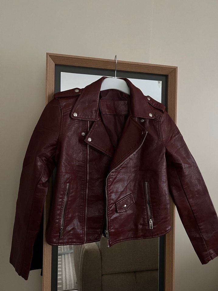 Bordo Kadın Deri Biker Ceket - Görsel 2