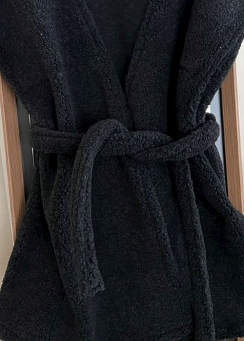 Siyah Kolsuz Midi Kadın Bornoz - Görsel 3