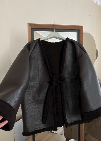 Kahverengi Deri Kuşaklı Midi Ceket - Görsel 3