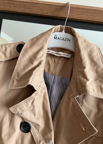 Bej Midi Kadın Trençkot Düğmeli - Görsel 3