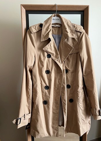 Bej Midi Kadın Trençkot Düğmeli - Görsel 2