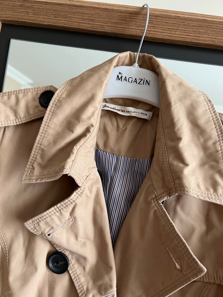 Bej Midi Kadın Trençkot Düğmeli - Görsel 3