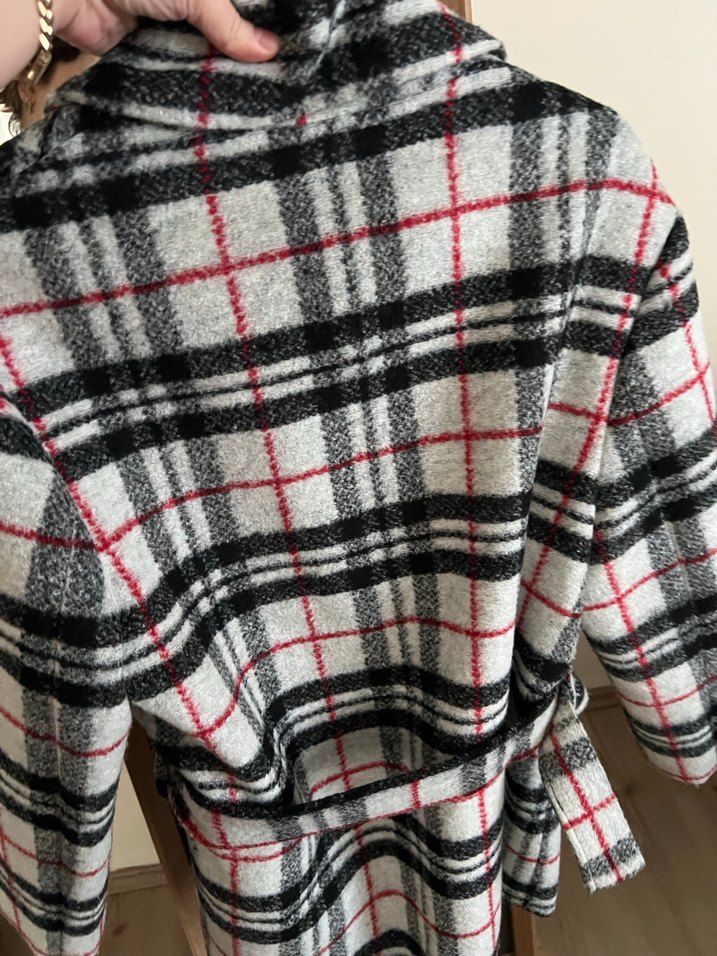 Gri Kareli Kadın Yün Midi Kaban - Görsel 4