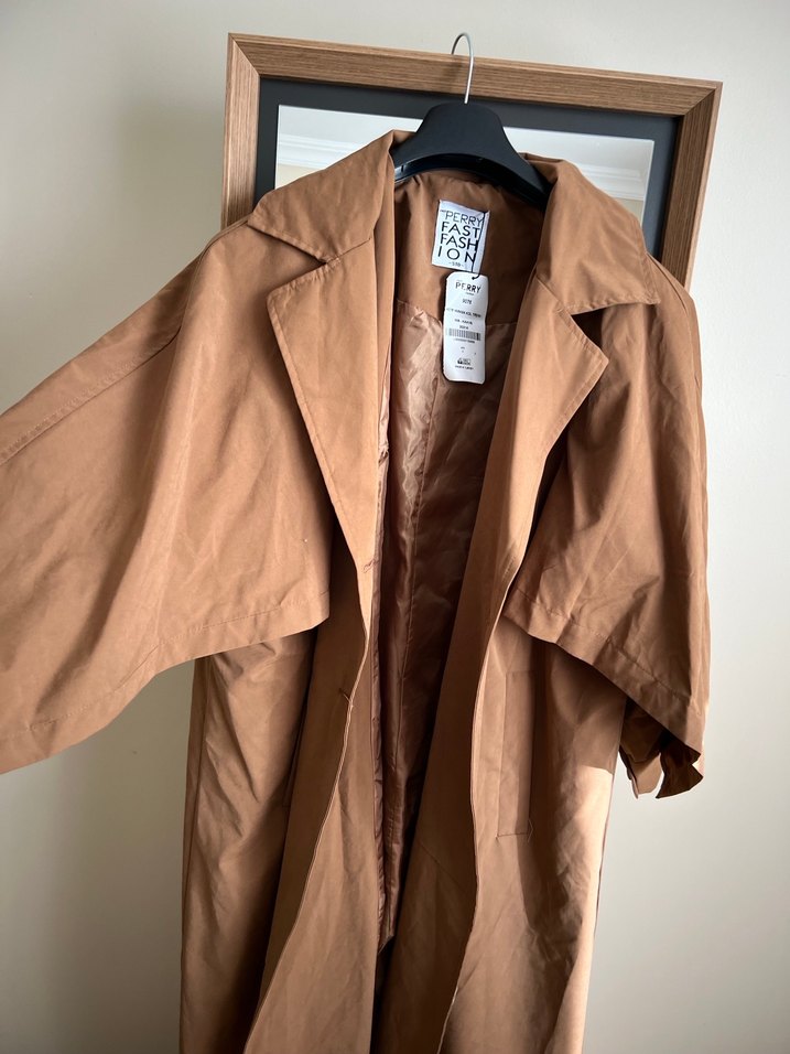 Bej Midi Keten Street Wear Trençkot - Görsel 3