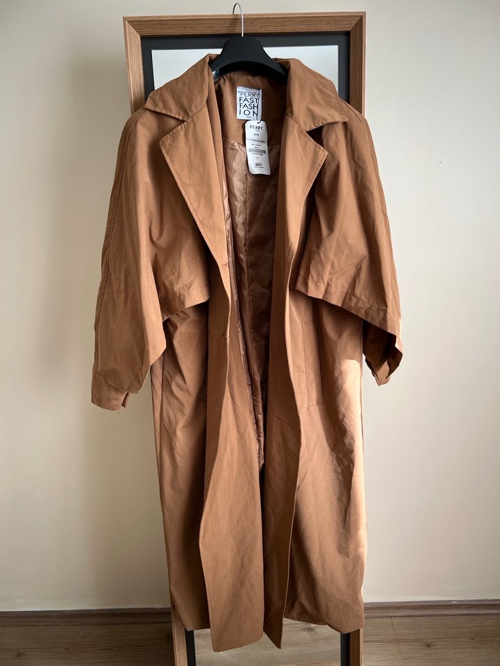 Bej Midi Keten Street Wear Trençkot - Görsel 2