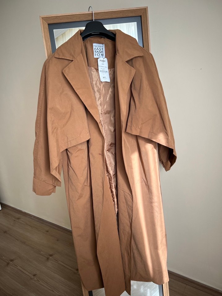 Bej Midi Keten Street Wear Trençkot - Görsel 4