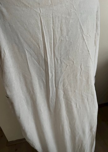 Nakışlı V Yaka Uzun Keten Elbise - Görsel 4