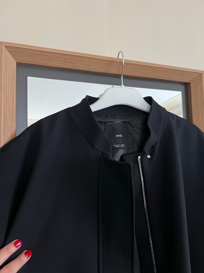 Siyah Midi Kadın Fermuarlı Ceket - Görsel 5