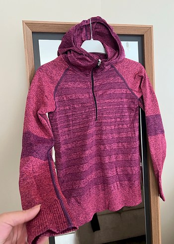 Bordo Kapüşonlu, İnce Örgü Kadın Sweatshirt