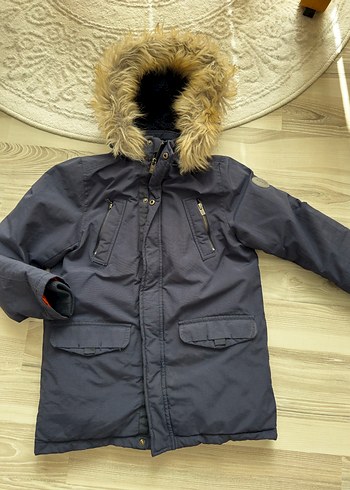 Erkek Çocuk Kürklü Kapüşonlu Koyu Gri Mont - Görsel 2