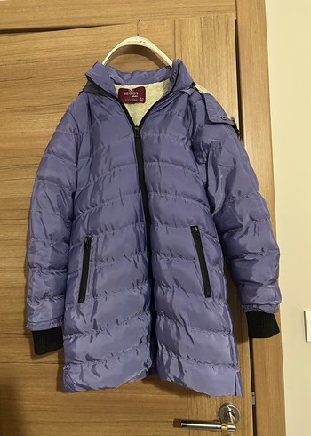 11-12 Yaş Beden Kürklü Mor Çocuk Kışlık Mont
