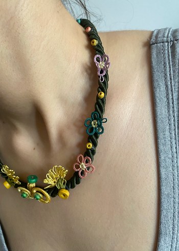 Uzun Çok Renkli Boncuklu Bohem Nakışlı Kolye - Görsel 2