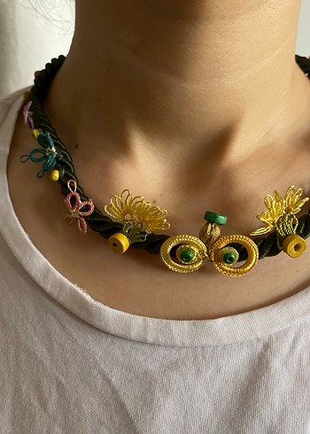 Uzun Çok Renkli Boncuklu Bohem Nakışlı Kolye - Görsel 4