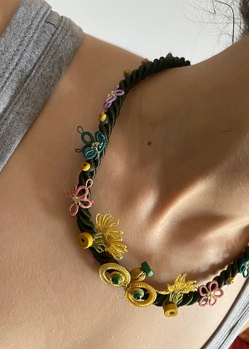 Uzun Çok Renkli Boncuklu Bohem Nakışlı Kolye - Görsel 3