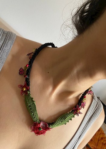 Renkli Nakışlı Uzun Bohem Boncuklu Kolye - Görsel 3