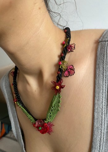 Renkli Nakışlı Uzun Bohem Boncuklu Kolye - Görsel 2