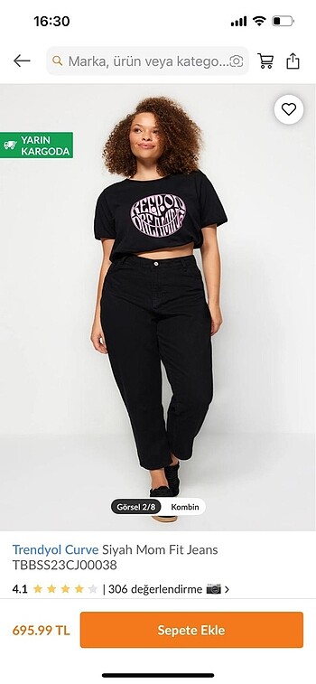 Trendyol Curve Siyah Mom Fit Jeans