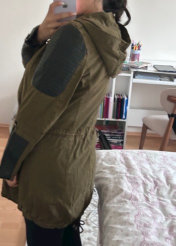 Kadın Haki Deri Detaylı Düğmeli Ceket parka - Görsel 2