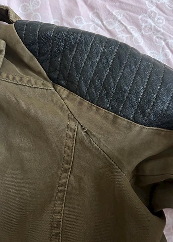 Kadın Haki Deri Detaylı Düğmeli Ceket parka - Görsel 6