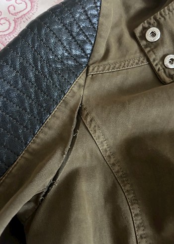 Kadın Haki Deri Detaylı Düğmeli Ceket parka - Görsel 5