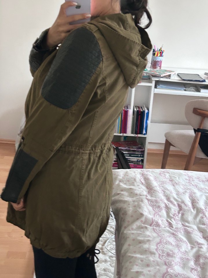 Kadın Haki Deri Detaylı Düğmeli Ceket parka - Görsel 2