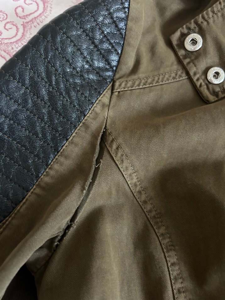 Kadın Haki Deri Detaylı Düğmeli Ceket parka - Görsel 5