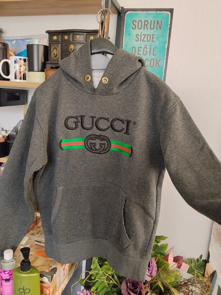 Gri Kapüşonlu Sweatshirt - Görsel 2