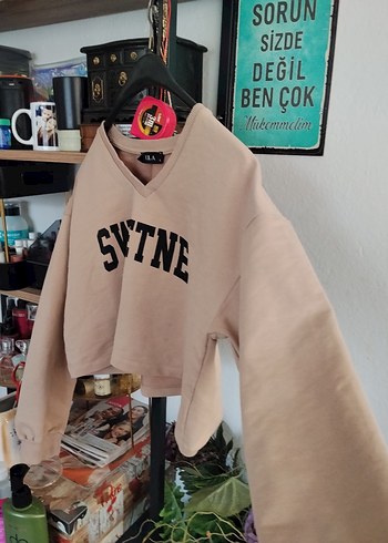 Bej Kadın Süet Mini Sweatshirt - Görsel 2