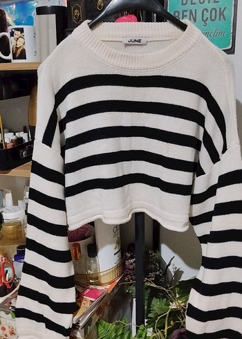 Çizgili Örgü Kadın Kazak - Görsel 2