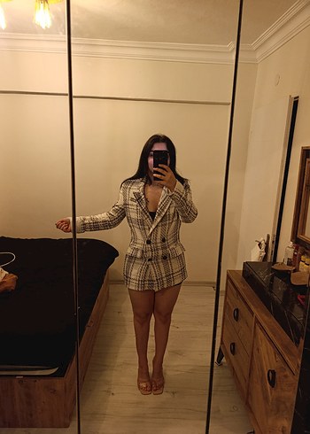 siyah i Kareli Transparan Detaylı Kadın Blazer
