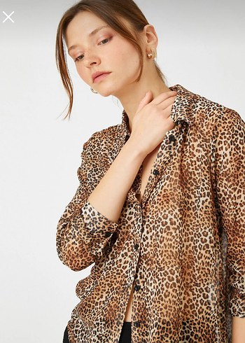 Düğmeli Leopar Desenli Uzun Kollu Kadın Gömlek - Görsel 2