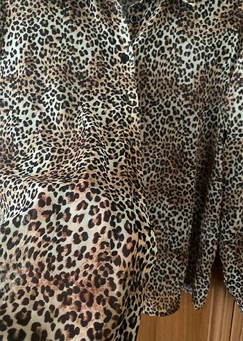 Düğmeli Leopar Desenli Uzun Kollu Kadın Gömlek - Görsel 3