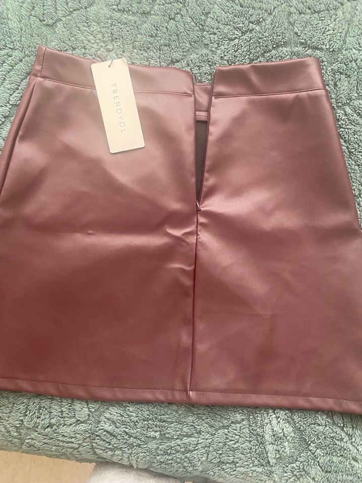 Bordo Mlla Deri Mini Etek - Görsel 4