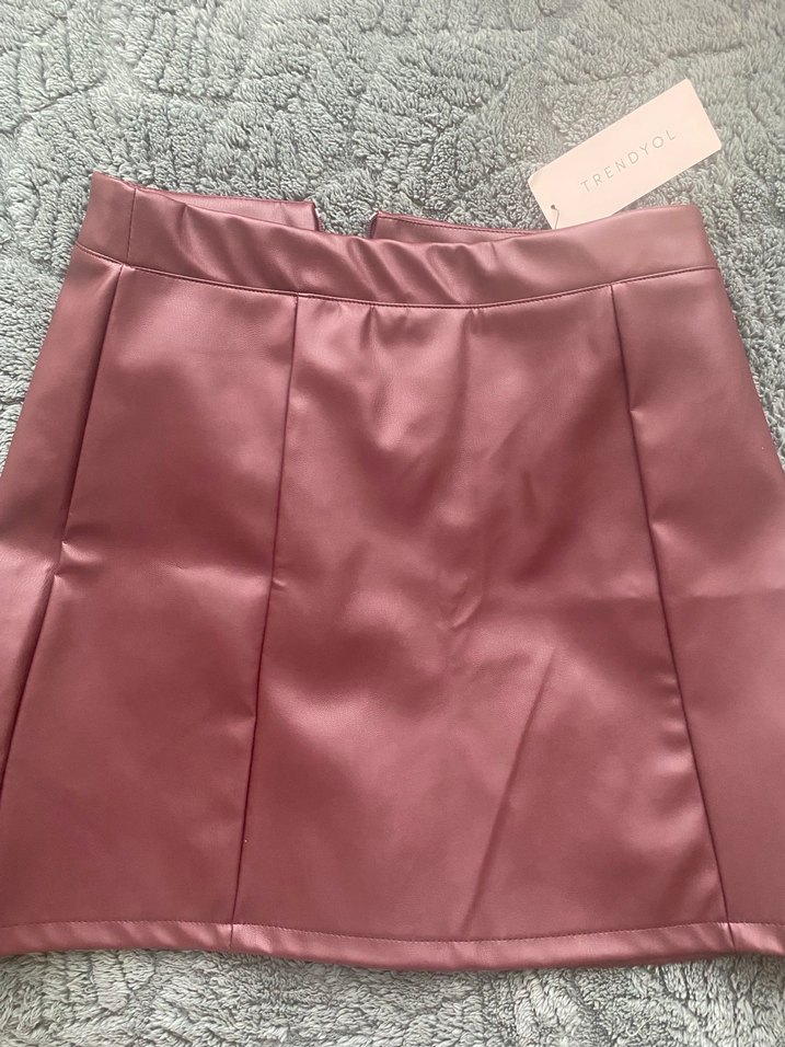 Bordo Mlla Deri Mini Etek - Görsel 2