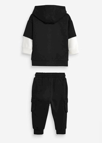 Erkek Çocuk Siyah Kapüşonlu Oversize Eşofman Takımı - Görsel 3