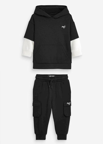 Erkek Çocuk Siyah Kapüşonlu Oversize Eşofman Takımı - Görsel 2