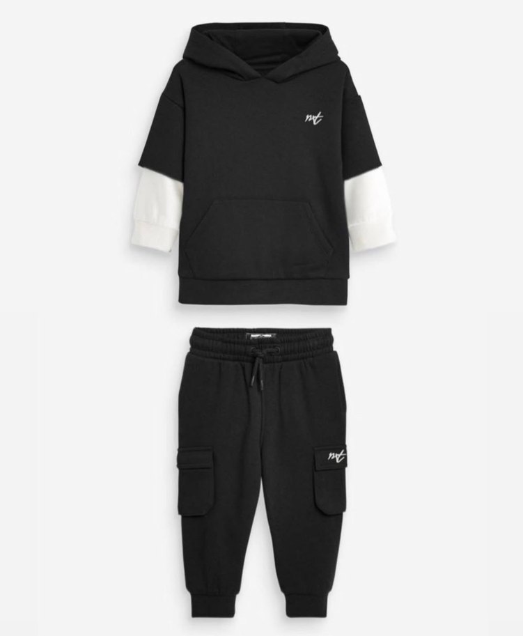 Erkek Çocuk Siyah Kapüşonlu Oversize Eşofman Takımı - Görsel 2