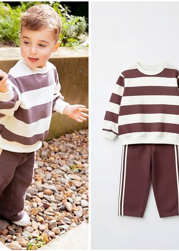 Laciel Paris Kahverengi Çizgili Bol Kesim Eşofman - Görsel 3