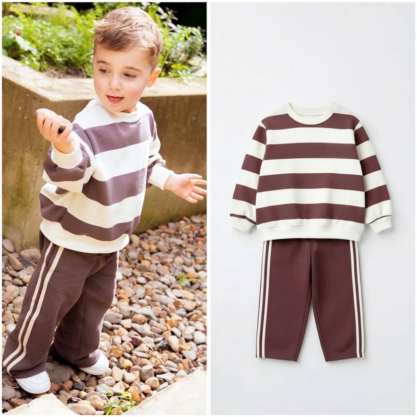 Laciel Paris Kahverengi Çizgili Bol Kesim Eşofman - Görsel 3