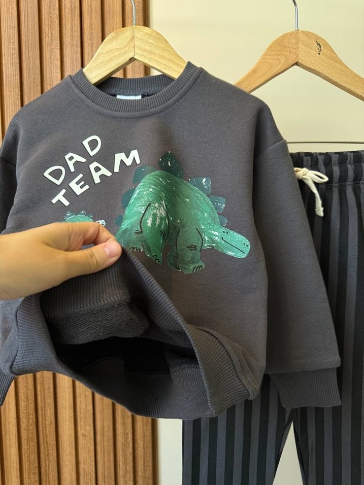 Gri Erkek Çocuk Oversize Eşofman Takımı - Görsel 4