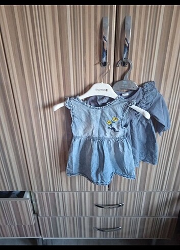 3-6 Ay Beden mavi Renk Kız bebek elbisesi