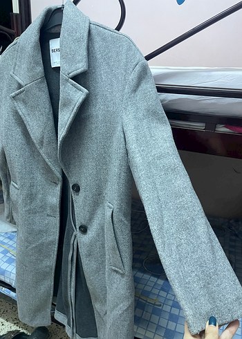 xs Beden gri Renk Gri Uzun Düğmeli Kaban