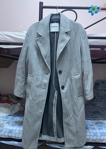 Bershka Gri Uzun Düğmeli Kaban