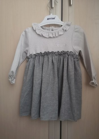 Gri Kız Çocuk Uzun Kollu Fırfırlı Elbise - Görsel 2