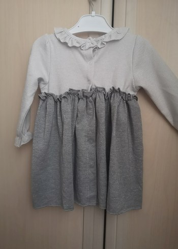 Gri Kız Çocuk Uzun Kollu Fırfırlı Elbise - Görsel 3