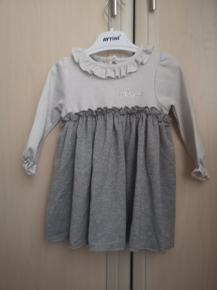 Gri Kız Çocuk Uzun Kollu Fırfırlı Elbise - Görsel 2