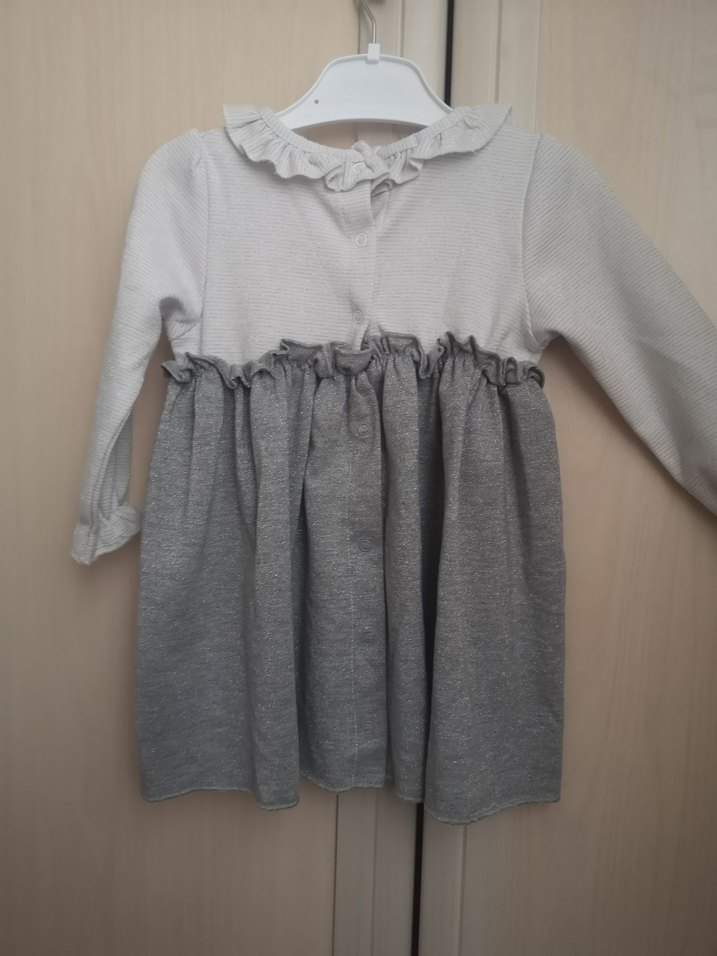 Gri Kız Çocuk Uzun Kollu Fırfırlı Elbise - Görsel 3