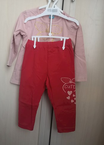 İkili takım Kız Çocuk Pembe Uzun Kollu Pamuklu Tişört - Görsel 4