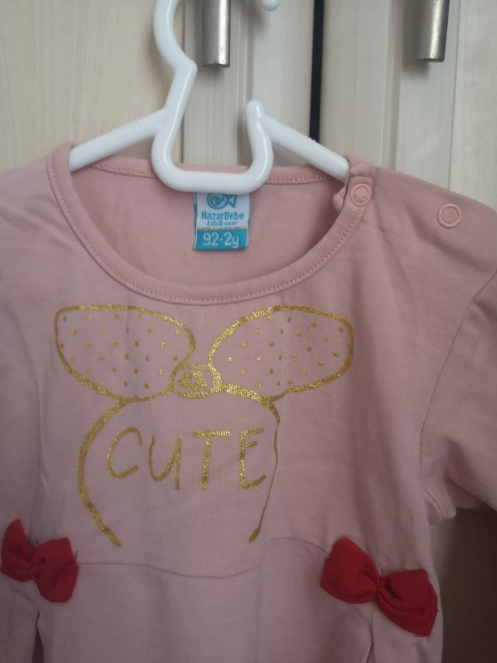 İkili takım Kız Çocuk Pembe Uzun Kollu Pamuklu Tişört - Görsel 2