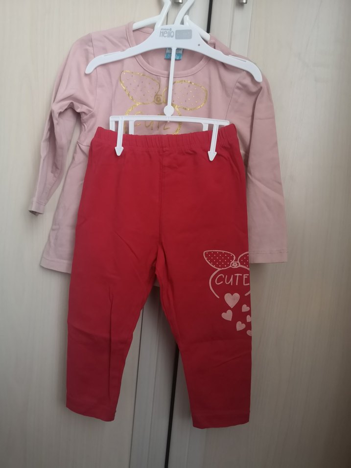 İkili takım Kız Çocuk Pembe Uzun Kollu Pamuklu Tişört - Görsel 4